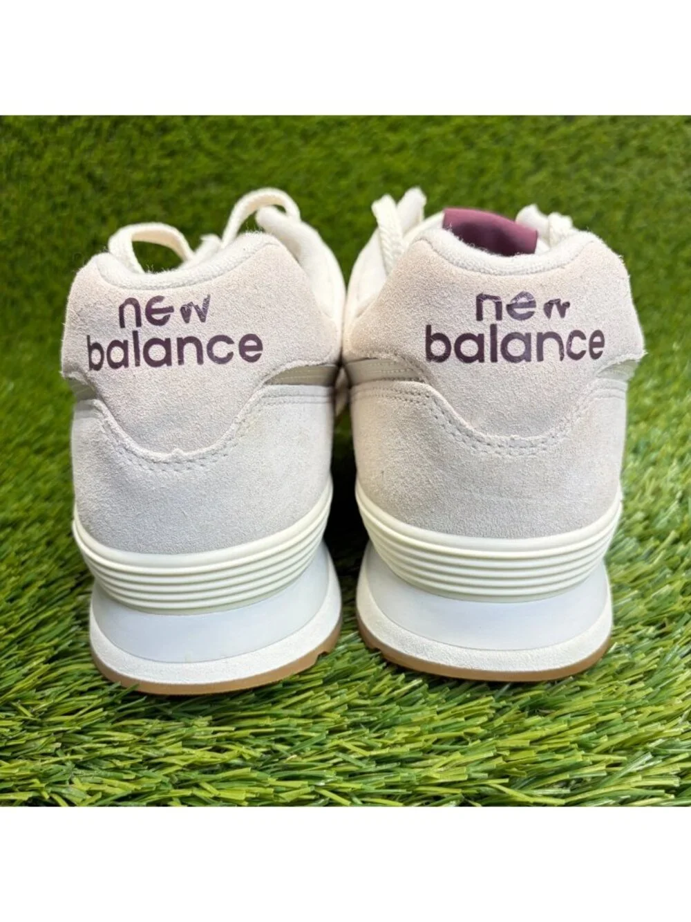 New Balance 574 Mens Size 13 Cream Burgundy Athletic Walking Shoes Sneakers